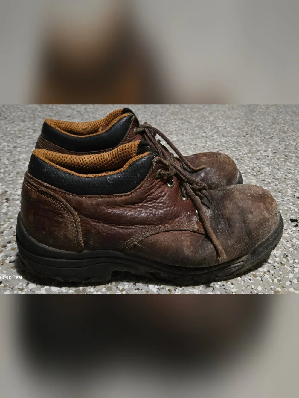 Men's Brown Leather Steel Toe Waterproof Boots Size 9.5